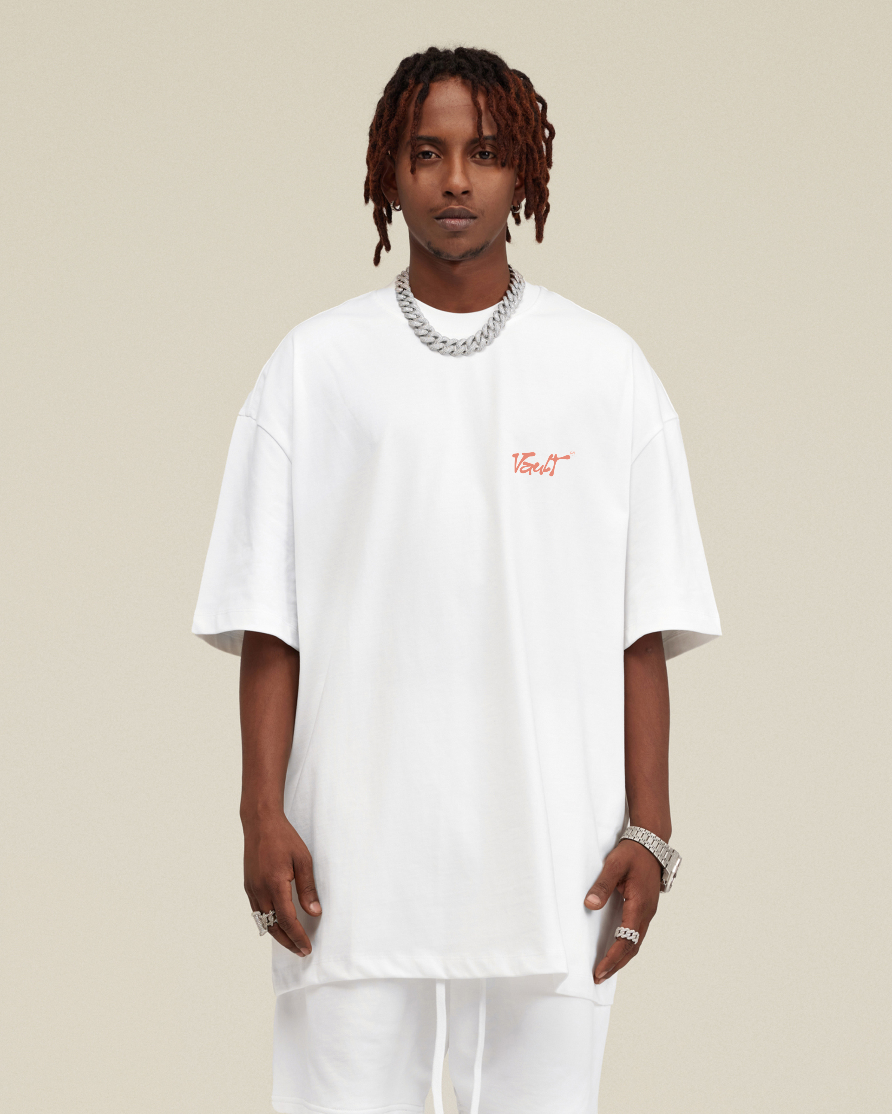 WHITE TEE Vault Drop – t-shirt boxy fit oversized blanc coton premium streetwear unisex