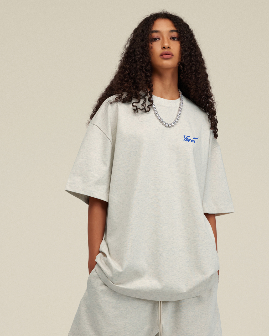 GREY Set Vault Drop – ensemble coordonné matching set boxy tee + short baggy gris coton streetwear