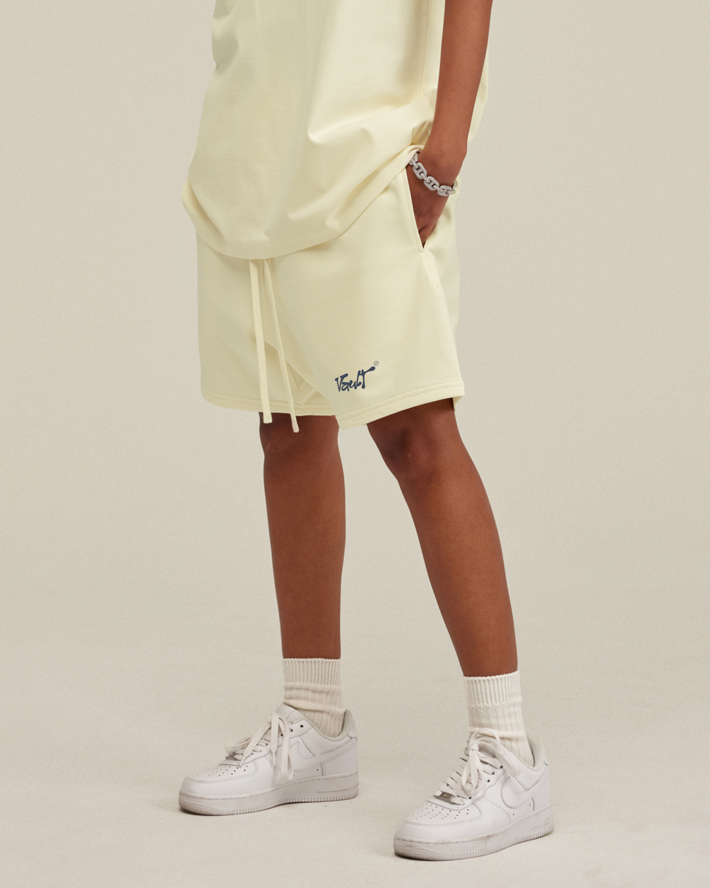BEIGE SHORT Vault Drop – short loose fit baggy beige coton épais streetwear unisex