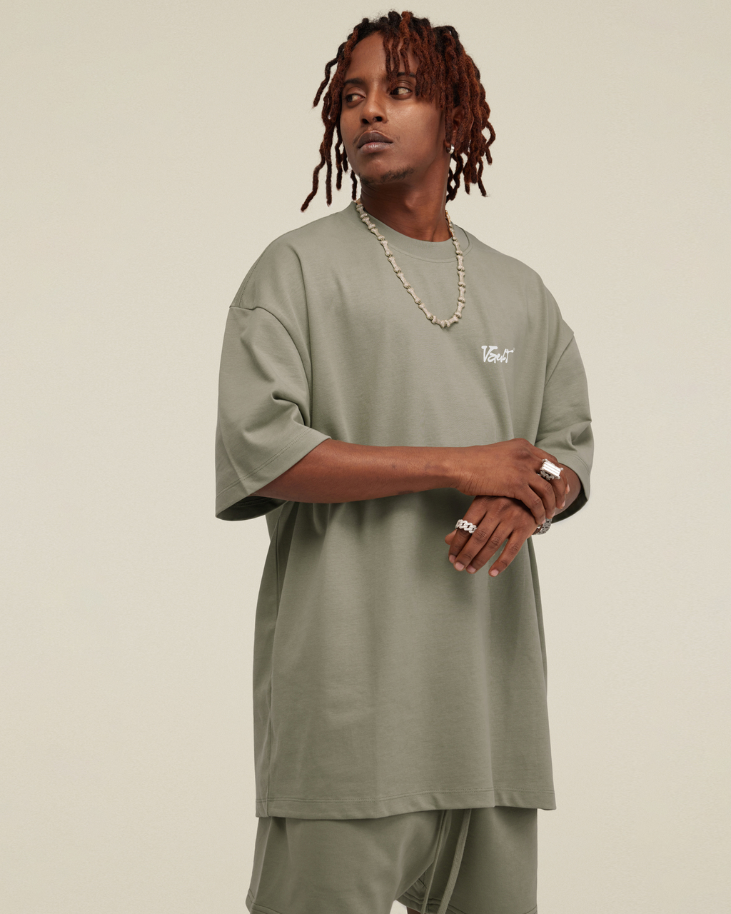 TAUPE Set Vault Drop – ensemble coordonné matching set boxy tee + short baggy taupe coton streetwear
