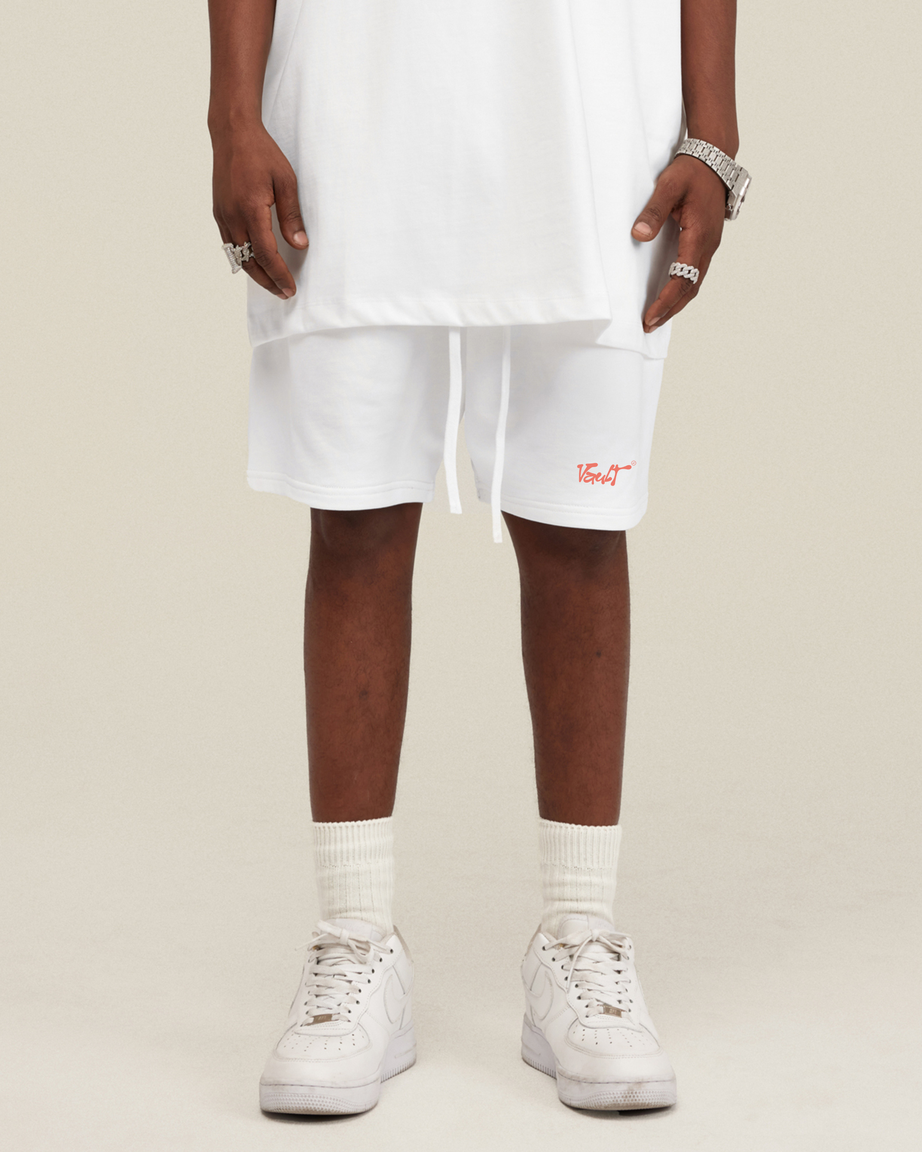 WHITE SHORT Vault Drop – short loose fit baggy blanc coton épais streetwear unisex